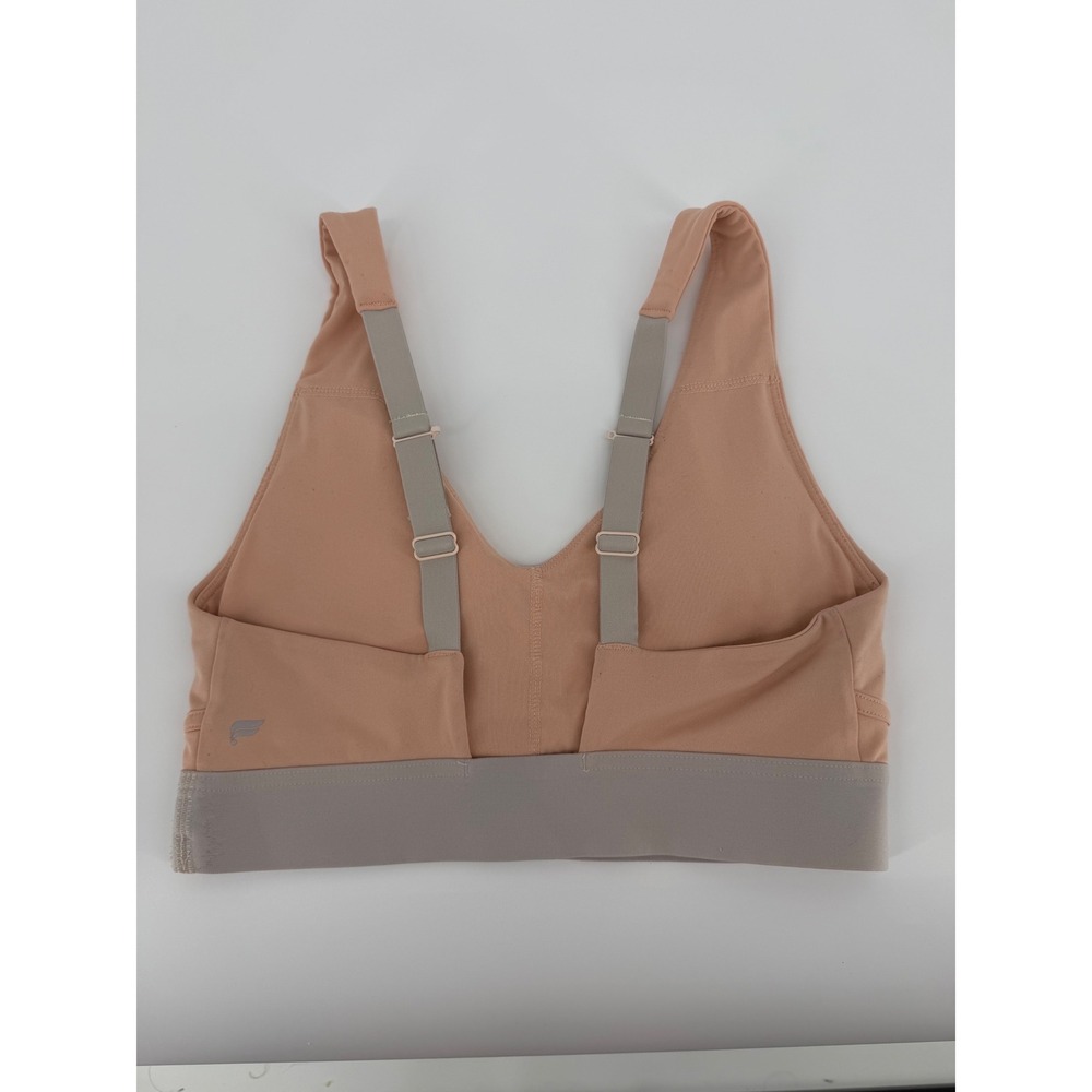 Fabletics Pink Grey V-Neck Adjustable Racerback Sports Bra with Back Pockets - Picture 3 of 8